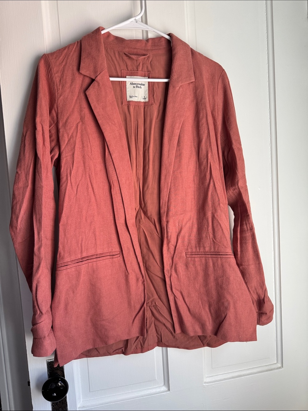 Abercrombie & Fitch Dusty Coral Open-Front Blazer